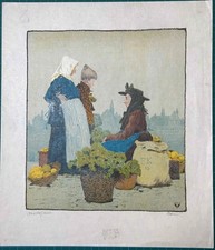 Berthold Clauss, donne del mercato, litografia, firmata a matita