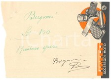 1940 ca CICLISMO - Autografo Primo BERGOMI su ricevuta PIRELLI accessori moto
