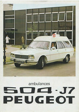 Peugeot 504 & J7 Ambulances 1975-76 Export Markets Brochure Pieghevole In Inglese