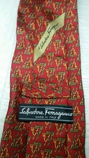Salvatore Ferragamo cravatta tie 100% seta silk red rosso necktie A020