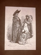 Incisione di Gustave Dorè del 1874 Moda costume Prete e donne La Carolina Spagna