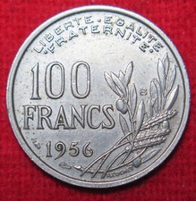 MONETA 100 FRANCHI FRANCS FRANCESI 1956B COCHET FRANCIA FRANCE KM# 919.2 - RARA