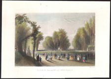 1840 Gravure aquarellée Bruxelles Parc et palace Paysage Palais Royal