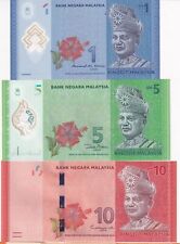 Malesia Set 3 Pezzi 1 5 10 Ringgit ND 2011 (2020) Insegna Casuale P 51 52 53 UNC