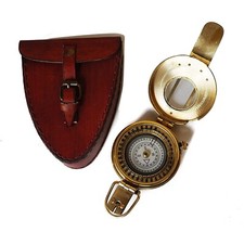 Bussola militare per direzione usata autentica esercito ottone con scatola in...