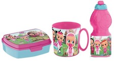 Cry Babies Set Colazione Box Porta Merenda + Borraccia + Tazza Bicchiere scuola 