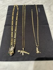 Iced Out Gold Chains – Skull, AK-47, Bunny Rabbit Pendants – Set of 3