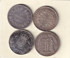 FRANCIA E BELGIO LOTTO DI 4 MONETE FORMATO SCUDO IN ARGENTO