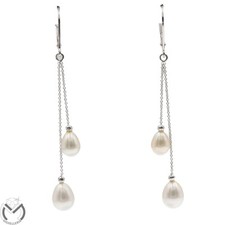 Orecchini oro bianco 18 kt 750 perle goccia 6/7 mm pendenti -386/VE-