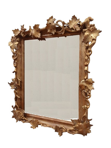 Specchiera dorata con foglie - , e