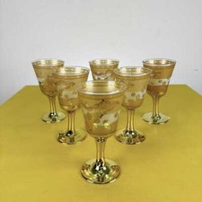 bicchieri vintage con decori satinati e base dorata, 6 pezzi