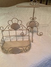 Porta asciugamani ospiti vintage bianco sporco e caddy bagno vanità spiaggia tema conchiglie