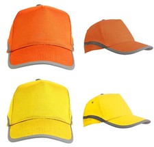 Cappellino alta visibilità in cotone 5 pannelli bande e chiusura catarifrangenti