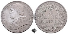 STATO PONTIFICIO Roma 5 lire 1870 ARGENTO Papa Pio IX