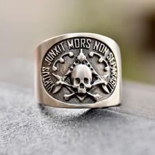 Anello Teschio Massonico Argento Sterling 925 Massoneria Nuovo Fatto a Mano