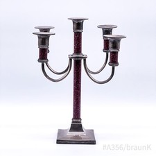 Candelabro Vintage 5 Bracci Con Inserto In Smalto, Argentato | 10x20x30cm
