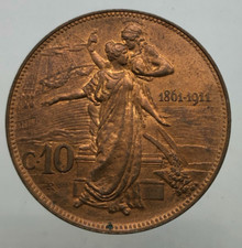 10 Centesimi Cinquantenario 1911  FDC RAME ROSSO  PERIZIATA