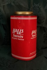 BARATTOLO PUBBLICITARIO IN LATTA CARAMELLE HALLS COUGHS DELIGHTFUL ANNI '40-'50