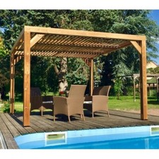 Gazebo Pergola in Legno 3.4x3 da Giardino Carport con Copertura Veneziane Mobili