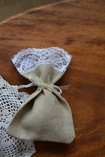 SET 30 SACCHETTI BOMBONIERA in lino e pizzo matrimonio battesimo nascita