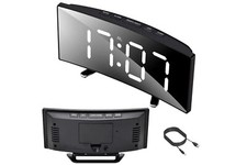 Orologio Sveglia Digitale da Tavolo Display Specchio LCD  Termometro Datario USB