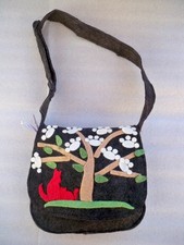 BORSA TOLFA PICCOLA  A SPALLA LANA COTTA GATTI ZAMPETTE ETNICO NEPAL