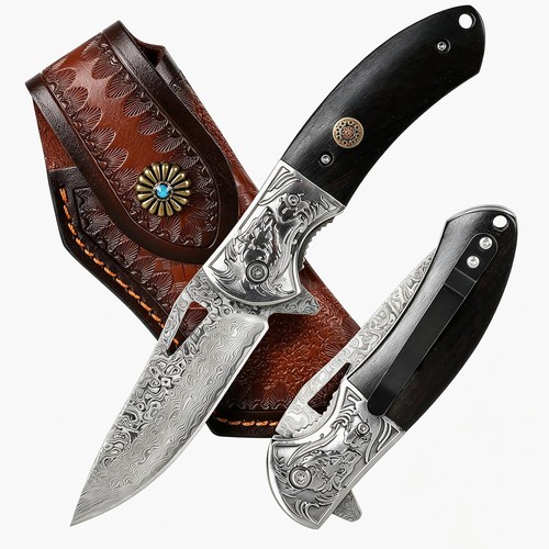 Coltello damascato una mano - a,