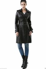 Donna Nero Pelle Cappotto