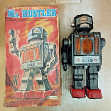 1960's Mr Hustler Robot Horikawa Astronaut Tin Toy Japan Battery Op + Box