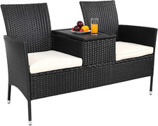 ® Panchina Da Giardino Poly Rattan 143X64X88Cm Tavolino Portaoggetti Salottino O