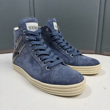 Scarpe sneakers alte Hogan Rebel donna taglia 37 blu pelle scamosciata pizzo e zip
