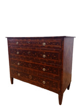 Cassettone intarsiato Luigi XVI direttorio in noce - comò  - fine XVIII sec/ 700