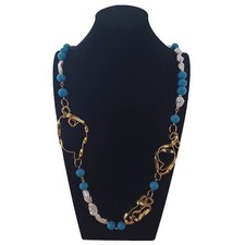 collana lunga perle bianche barocche e pietre dure azzurre design vistoso bijux