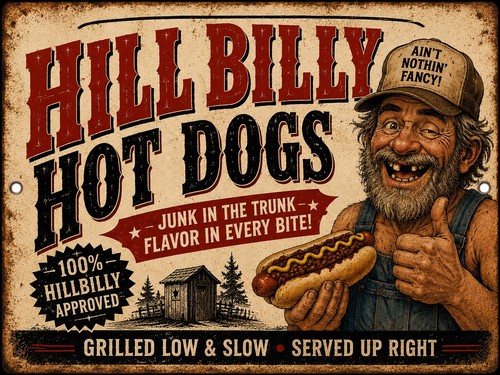 Insegna hillbilly hot dogs - hillbilly,