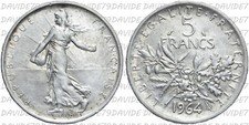 0055] FRANCIA - 5 FRANCHI ARGENTO 1964 - KM# 926