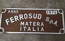 vecchia targa insegna VAGONE CARROZZA TRENO FERROVIA  - FERROSUD MATERA 1979
