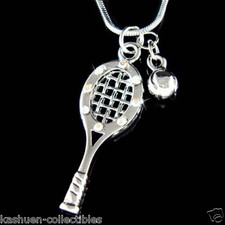 Racchetta da Tennis 3D Sfera IN Swarovski Cristallo Ciondolo SPORTS Collana