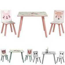 ZONEKIZ Set Tavolo e 2 Sedie per Bambini 3-8 Anni in MDF e Legno di Pino