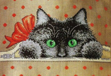 SCHEMA PUNTO CROCE GATTO NERO TENERO CURIOSO CATS CON FIOCCO CROSS STITCH DMC