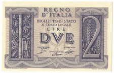 2 LIRE BIGLIETTO DI STATO FASCIO 14/11/1939 FDS-/FDS