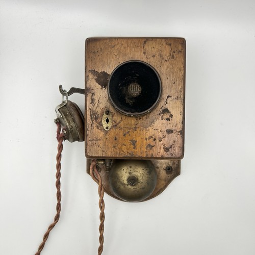 Antique oak wall telephone - antique,
