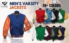 Giacca uomo lana Varsity con maniche in pelle - design retrò baseball letterman