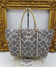 PRADA BORSA TOTE MINI SHOPPER A MANO O BRACCIO IN TESSUTO FANTASIA GEOMETRICA