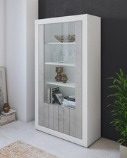 Vetrina moderna 2 Ante in vetro libreria soggiorno salotto bianco grigio cemento
