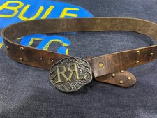 Cintura Ralph Lauren in pelle marrone rustica RR fibbia monogramma western vintage taglia 36