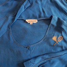 Gianni Versace Vintage 80s Women's Blue Silk Loose Fit Button Up Blouse M-L