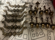 6 MANIGLIE PER CASSETTI ANTICHE IN OTTONE+ 11 VITI SUPPORTO VINTAGE