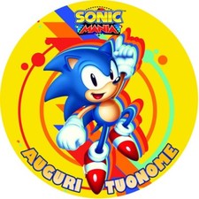 Cialda SONIC COMPLEANNO  Decorazione Torta Ostia o Zucchero con NOME 