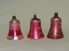 Antica campana tedesca a righe in vetro rosa ornamento natalizio vintage anni 30