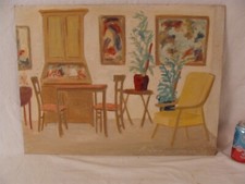 Antico quadro O/B L V Nunn modernista natura morta arredo interno